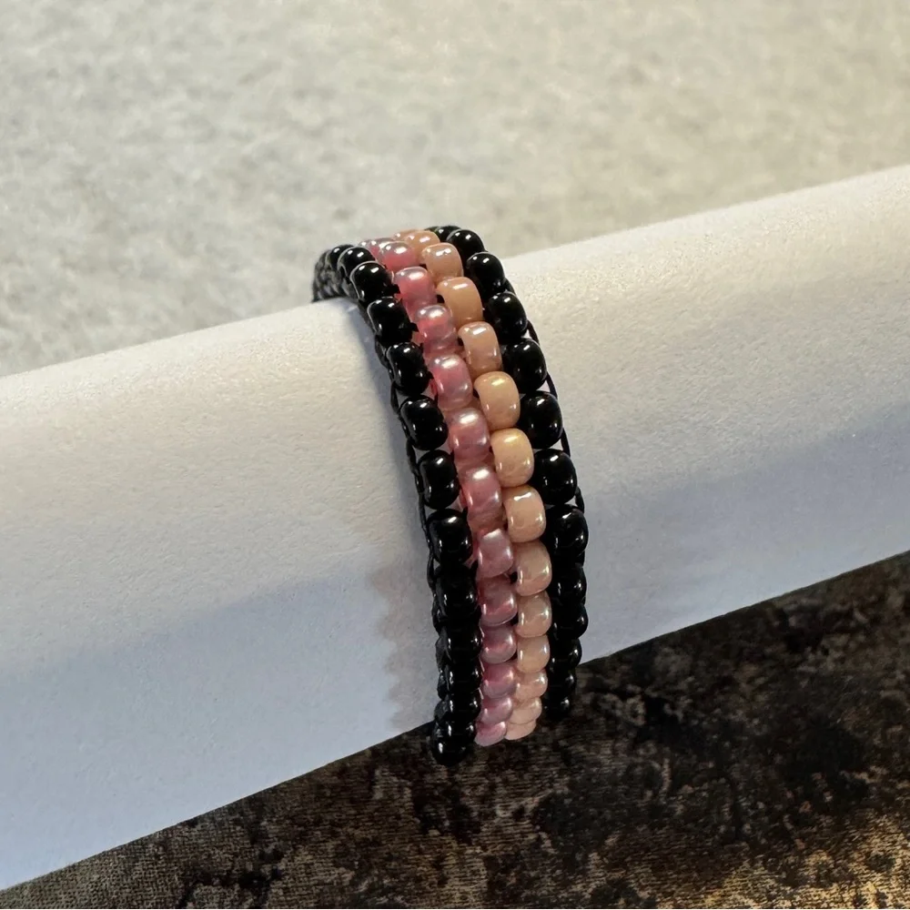Black Pink Opal Peach Color Rings Stretchy‎ Rings Handmade Jewelry